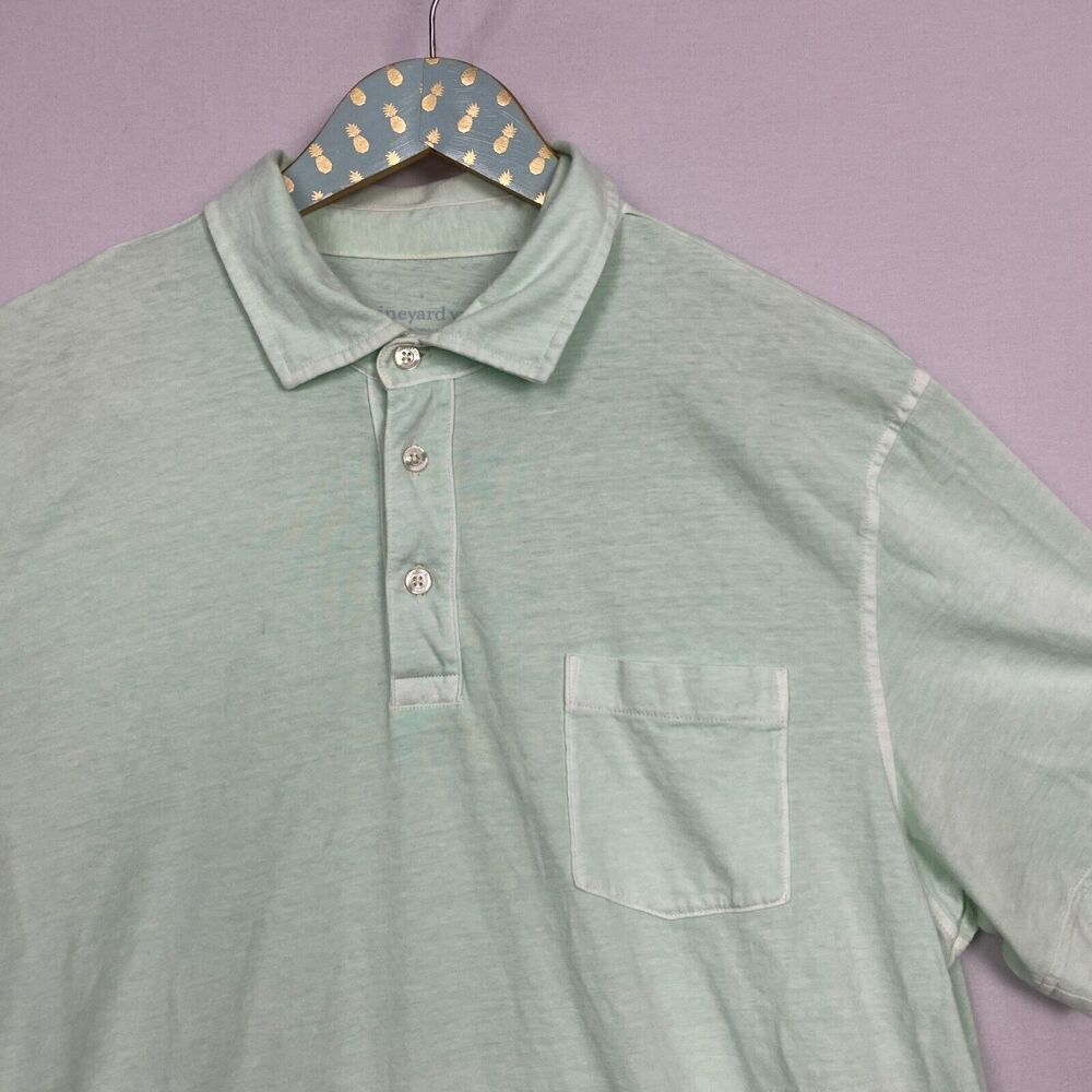 Vineyard Vines Mens Medium Polo Shirt Green Short Sleeve Chest Pocket Whale Logo - Picture 3 of 12